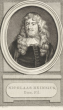 Portrait of Nicolaas Heinsius, print, book illustration, philologist and poet. Top right: XX Vol.