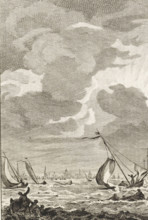 Severe storm on the IJ, July 13, 1788, print, Storm on the IJ on July 13, 1788. Boats in distress