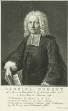 Portrait of Gabriel Dumont, print, minister of the Walloon Church in Rotterdam, with an open Bible