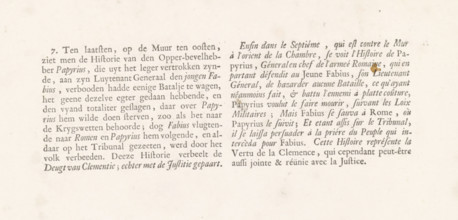 Explanatory text accompanying the print after Lairesse's painting Lucius Papirius vergeef Fabius