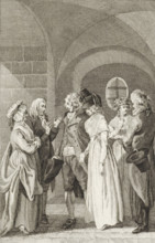Two men and two women in conversation, print, printmaker: Reinier Vinkeles (I), Amsterdam, 1793,