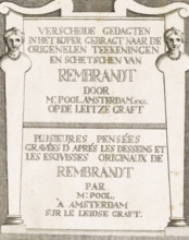 Title print for a series of prints after drawings by Rembrandt, Verscheide gedachten in het koper