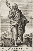 Matthias, St. Matthias, Christ and the twelve apostles, and St. Paul, print, book illustration,