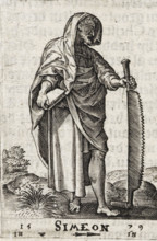 H. Simon Zelotes, Simeon, Christ and the twelve apostles, and H. Paulus, print, book illustration,