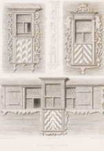 Three views of windows with decorative elements of a house in the canton of Appenzell, Canton