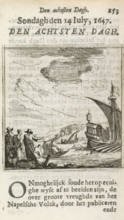 Event on July 14, 1647 during the Neapolitan Uprising, print, book illustration, Ships in a bay on