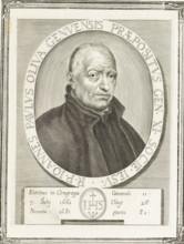 Portrait of the Italian priest Giovanni Paolo Oliva, print, book illustration, On the left page the