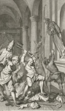 Iconoclasm in the Netherlands, Iconoclasm in a church, 1566, print, historical print, 1566. A group