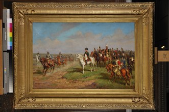 Raymond Desvarreux, "Défilé de hussards devant Napoléon Ier"