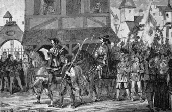 Deutscher Bauernkrieg, 1524-1526, Hans Müller mit seinen Trabanten. Hans Müller, genannt von Bulgenbach, (geboren im 15.