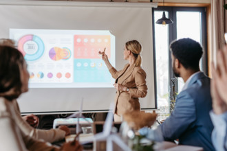 Female business leader giving a presentation about renewable energy. Female business leader giving a presentation about