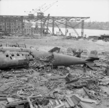 The British Army in North-west Europe 1944-45 Scene of destruction in the Blohm-Voss shipyard, Hamburg, Germany. The rem