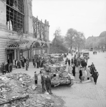 The British Army in North-west Europe 1944-45 A Cromwell and Challenger tank of 8th Hussars, 7th Armoured Division, surr
