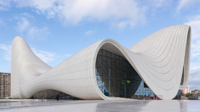 Modern Architecture of Heydar Aliyev Centre in Baku Azerbaijan on a sunny summer Day The iconic Heydar Aliyev Centre in
