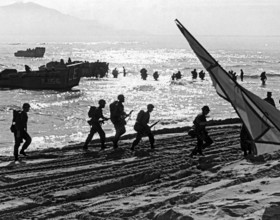 Vietnam: First US Marines wading ashore near Da Nang Air Base, South Vietnam, 1965. The Second Indochina War, known in A