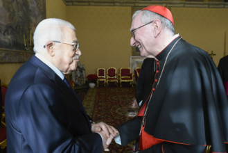 ITALY -   POPE FRANCIS DURING A PRIVATE AUDIENCE WITH LEADER MAHMOUD ABBAS  AT THE VATICAN  - 2024/12/12
