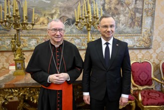 ITALY -   CARDINAL PIETRO PAROLIN  RECEIVES IN PRIVATE AUDIENCE MR ANDRZEJ DUDA, PRESIDENT OF THE REPUBLIC OF POLAND  AT THE VATICAN  - 2025/3/28
