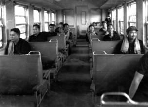 Cambodia: Khmer Rouge leadership seated in a railway carriage, date unknown, probably 1975-6. Khmer Rouge Leadership: Fi