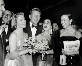Mai Zetterling, Danny Kaye, Yma Sumac, the Peruvian singer, and program seller, Julie Wilson at The European premiere of