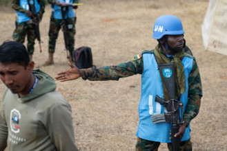 RECORD DATE NOT STATED  Soldiers with the Ghana Army simulate escorting civilian role-players for the Cordon and Search