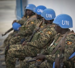 Blauhelm-Soldaten auf dem gesicherten Aussenbereich des Flughafen von Mogadischu. 01.05.2017, Mogadischu. Mogadischu So
