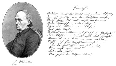 historical manuscript, 1828, and portrait of Eduard Friedrich Phillip Moerike, 1804-1875, German poet of the Swabian Sch