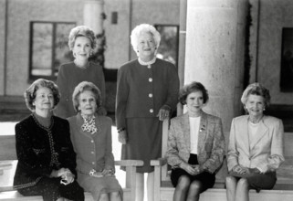 RECORD DATE NOT STATED First Lady Barbara Bush, center, poses for a photograph with five of her predecessors at the open