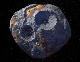 A Metal-Rich World (Artist s Concept) This artist s concept depicts the 140-mile-wide (226-kilometer-wide) asteroid Psyc
