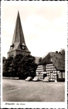 Heiligenfeld Syke, Gaststätte Heinrich Otersen, Kirchturm, VW Käfer *** Heiligenfeld Syke, Heinrich restaurant Otersen,