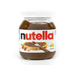 Nova Bana, Slovakia - November, 22, 2024 : Nutella Ferrero sweetened hazelnut cocoa spread jar isolated on white background.