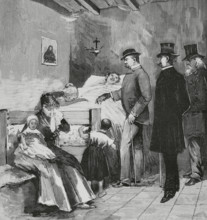 Italy. Naples. Epidemic of cholera. Visit of King Humbert I of Savoy (1844-1900) to the sick of the Arrabal. Engraving, 1884.