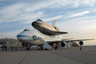 CAPE CANAVERAL, Fla. Bolted onto the Shuttle Carrier Aircraft, or SCA, a modified Boeing 747, space shuttle Atlantis get