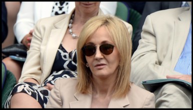 Joanne K. Rowling watching Novak Djokovic v Florian Mayer on Centre Court at the Wimbledon Tennis Championships. Tuesday