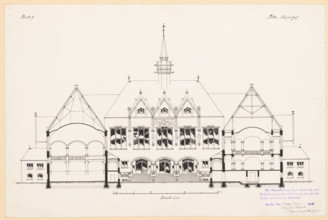 Eckardt August, Volksbibliothek. Schinkel competition 1902 (12.02.1903): Longitudinal section 1: 200. Ink on cardboard,
