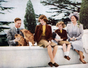 King George VI with Queen Elizabeth and their daughters Elizabeth (Later Queen Elizabeth II) and Princess Margaret, at R