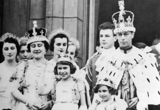 The coronation of George VI and Elizabeth Bowes-Lyon as King and Queen of the United Kingdom, 1937. George VI ascended t
