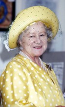 RECORD DATE NOT STATED  HM THE QUEEN MOTHER Ref: 026 headshot, portrait, yellow polka dots, yellow hat, veil, royalty, d