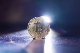 Backlit Bitcoin Coin Symbolic Cryptocurrency Close-Up