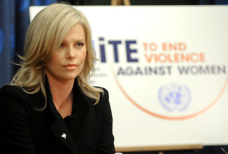 Charlize Theron at a press conference following the UN Messenger of Peace induction ceremony at the United Nations in Ne