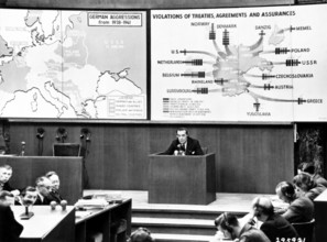International Military Tribunal (IMT) Theodore Monbostel from Austria, witness for the prosecution in Case 11 testifies