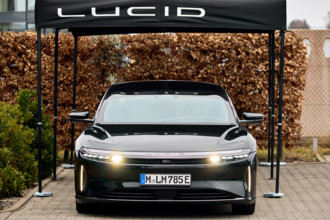 Neusäß, Bavaria, Germany - March 15, 2025: Open day with test drive at 1KOMMA5Â° (1KOMMA5 GRAD) Augsburg with Lucid Moto