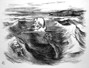 Cartoon of Matthew Webb (1848-1883) the first recorded person to swim the English Channel without the use of artificial