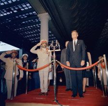 Arrival ceremony for Haile Selassie I, Emperor of Ethiopia, 12:00PM. President John F. Kennedy attends an arrival ceremo
