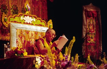 Dalai Lama (Religiöses und politisches Oberhaupt der buddhistischen Tibeter) während einer Rede in Santa Cruz, nachdem