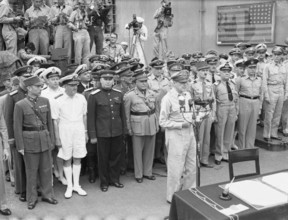 Japanese Surrender at Tokyo Bay, 2 September 1945 General of the Army, Douglas MacArthur reads the surrender terms to th