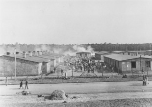The Liberation of Bergen-belsen Concentration Camp, April 1945 A general view of the camp from outside the perimeter fen