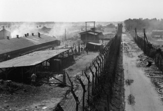 The Liberation of Bergen-belsen Concentration Camp, April 1945 Overview of Camp No 1, now substantially evacuated, taken