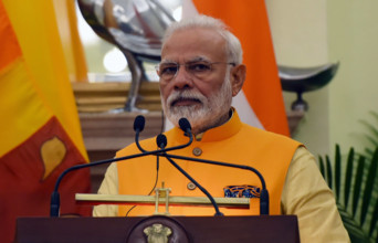 NEW DELHI, INDIA - FEBRUARY 8: Prime Minister Narendra Modi speaks during a joint statement with his Sri Lanka counterp