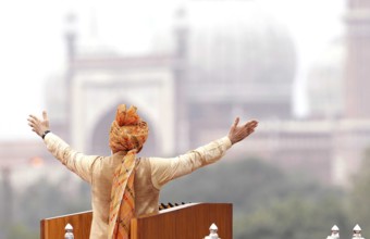 NEW DELHI, INDIA - AUGUST 15: Prime Minister Narendra Modi addressing the nation from the ramparts of the Red Fort on t