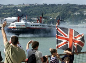 The last day for the Princess Margaret Hovercraft in Dover. People watch on as the hovercraft makes its last trip in Dov
